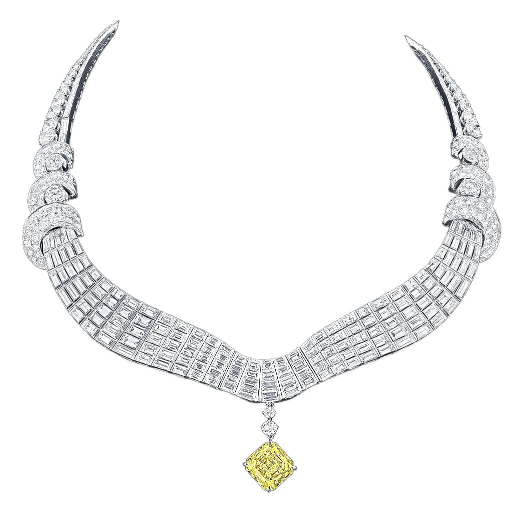 Gia Certified Magnificent Fancy Intense Yellow Diamond Necklace