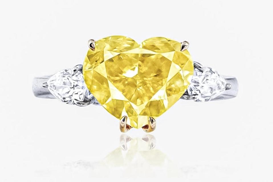 Gia Certified 5.00 Carat Fancy Intense Yellow Diamond Heart Ring