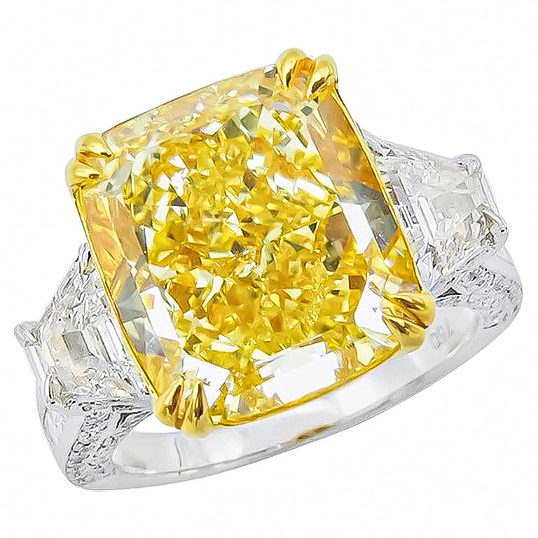 GIA Certified 7.00 Carat Fancy Intense Yellow Diamond Ring