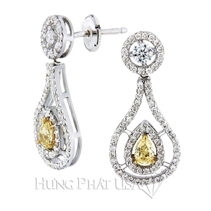 18K White Gold Diamond Earrings with Yellow Diamond E0630